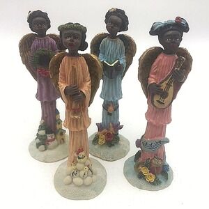 Set of 4 Choir Angel Christmas Figurines Black African American Caroling Vintage